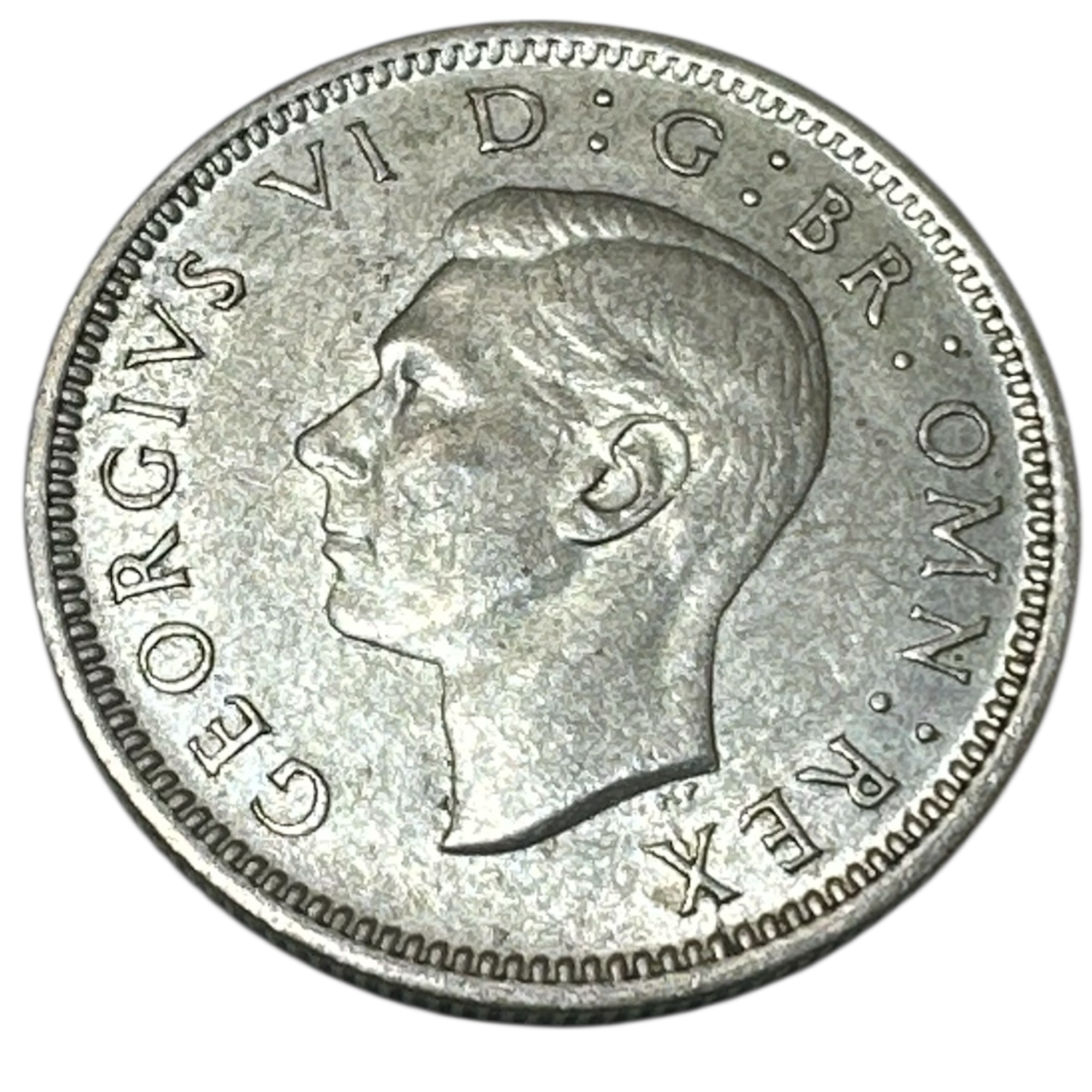 1945 King George VI Silver Sixpence Coin (6d) Crowned GRI Cypher Reverse London Mint