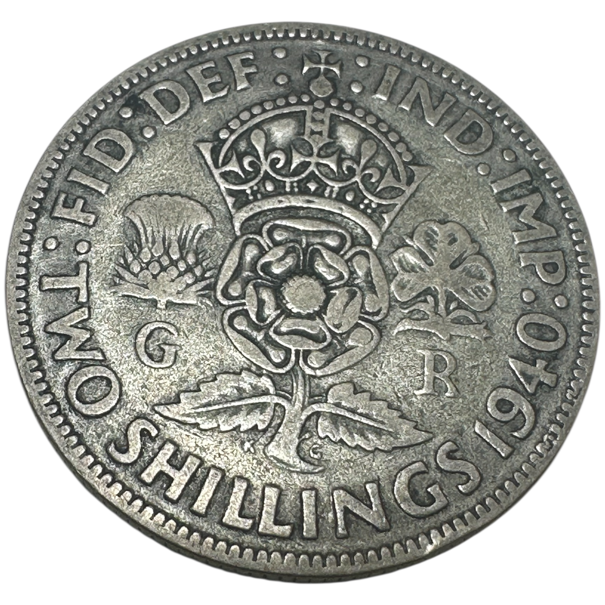 1940 King George VI Silver Florin (Two Shillings) Coin Rose Thistle Shamrock Reverse London Mint