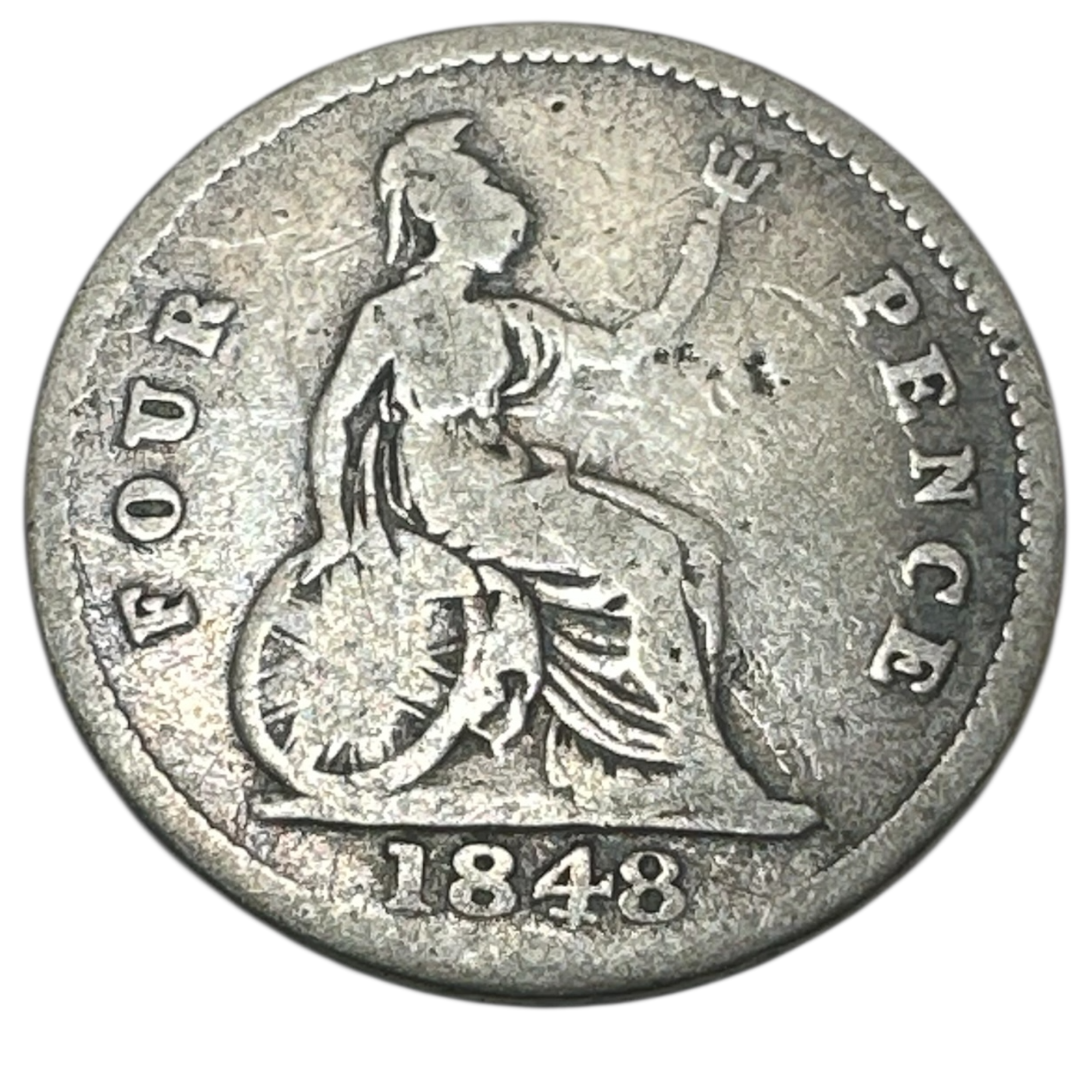 1848 Queen Victoria Silver Groat (Fourpence) Coin Young Head Britannia Reverse London Mint