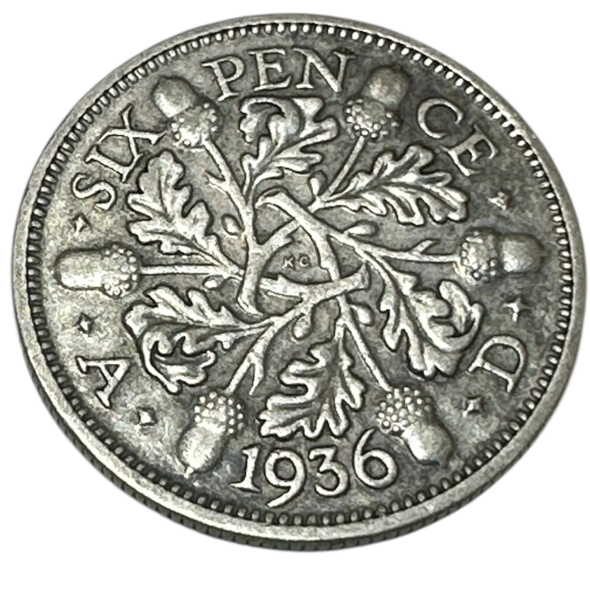 1936 King George V Silver Sixpence Coin (6d) Oak (Acorn) Reverse London Mint