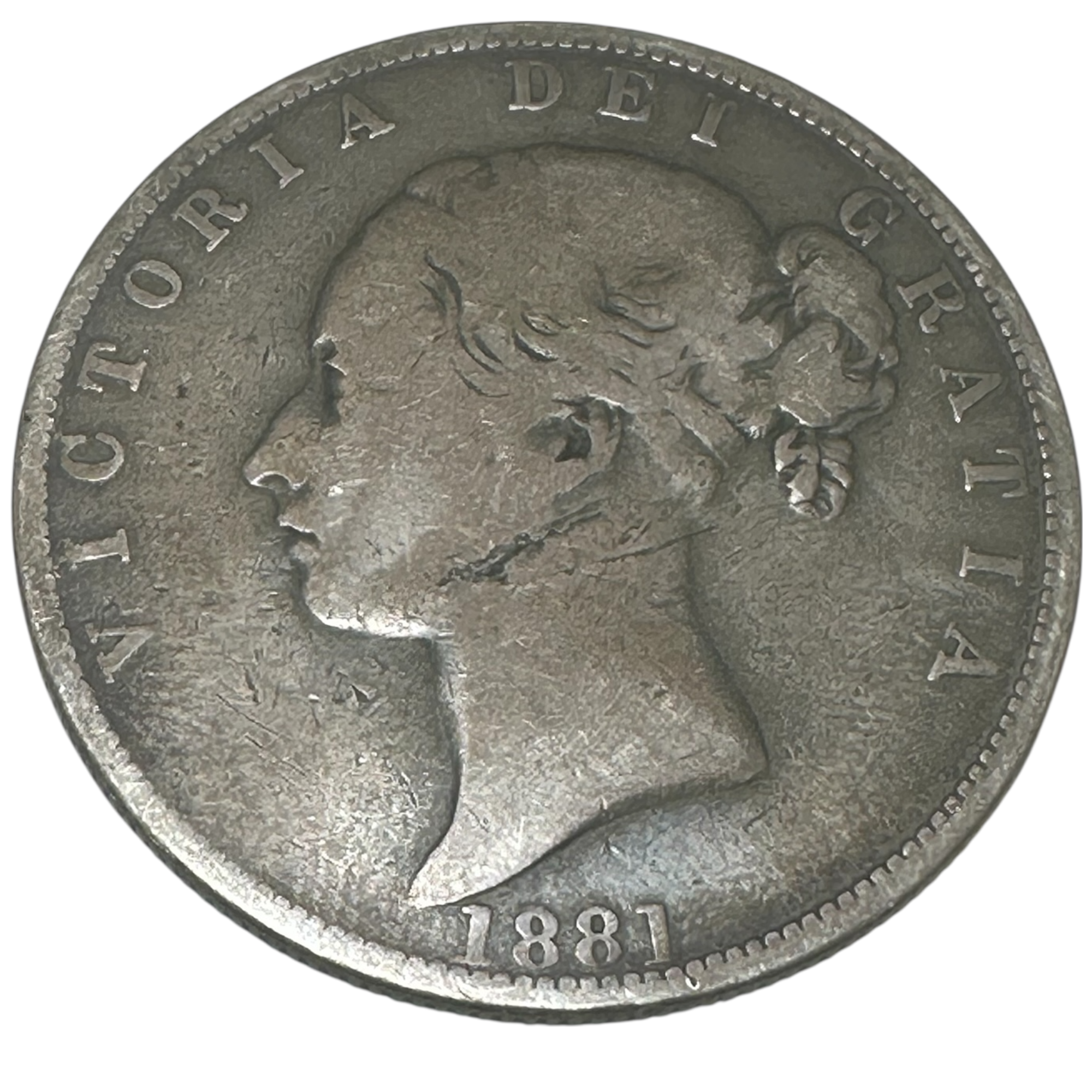 1881 Queen Victoria Silver Half Crown Coin (2s 6d) Young Head Shield within Wreath Reverse London Mint