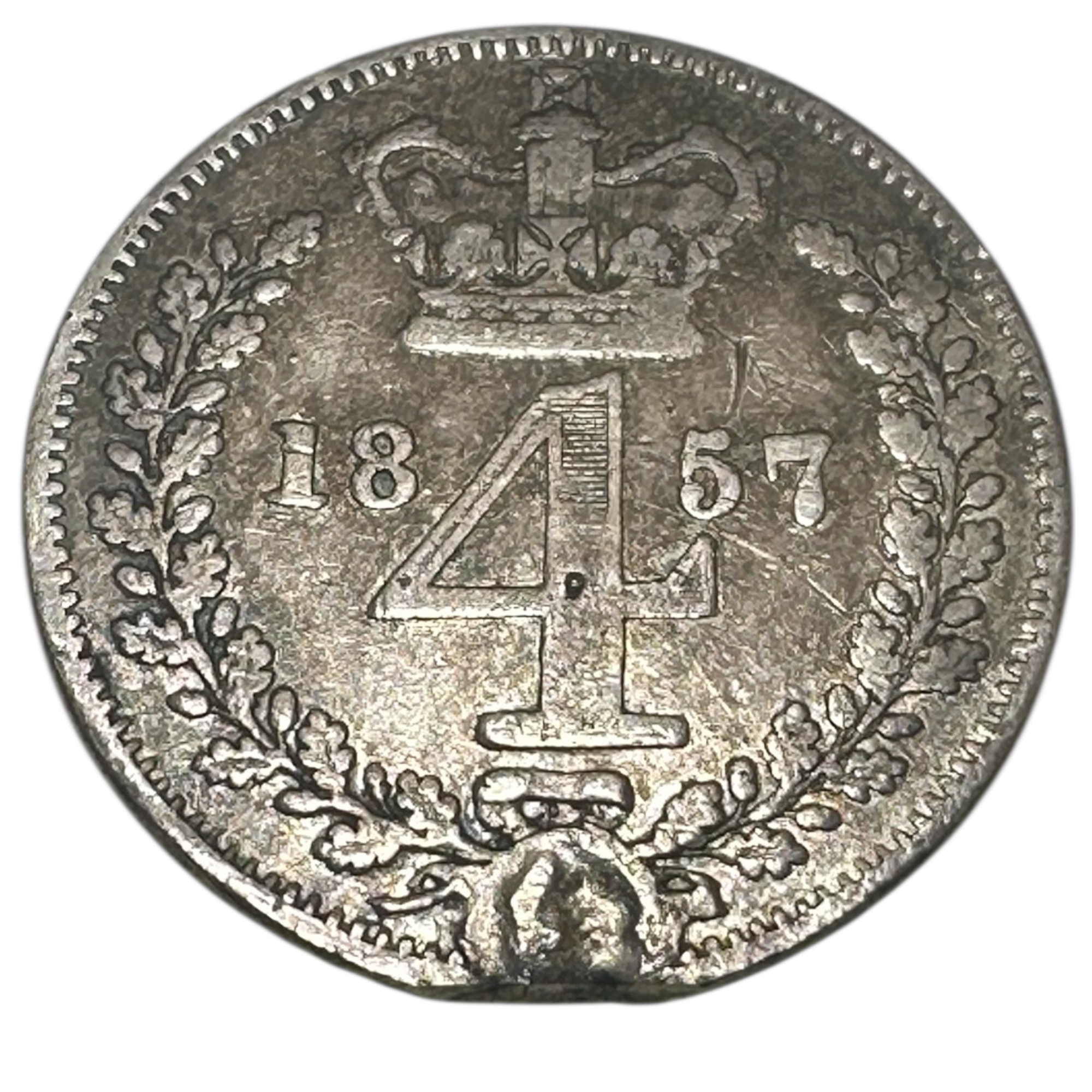 1857 Queen Victoria Silver Maundy Fourpence Coin (4d) Young Head Maundy Issue London Mint