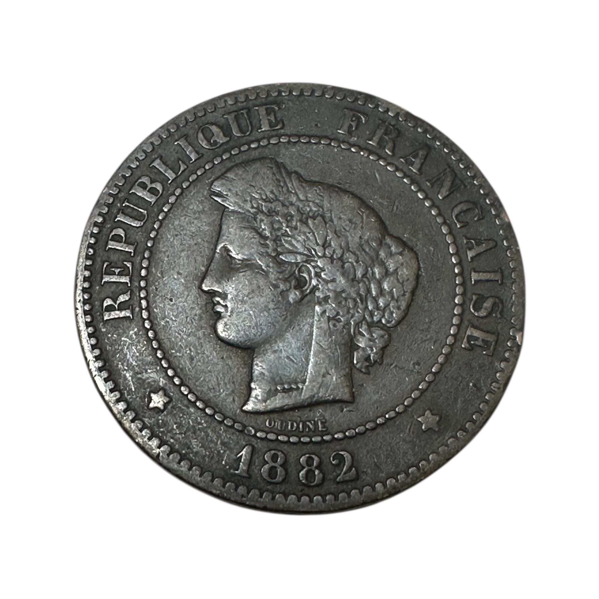 1882-A France 5 Centimes Cérès Bronze Coin Paris Mint Very Fine