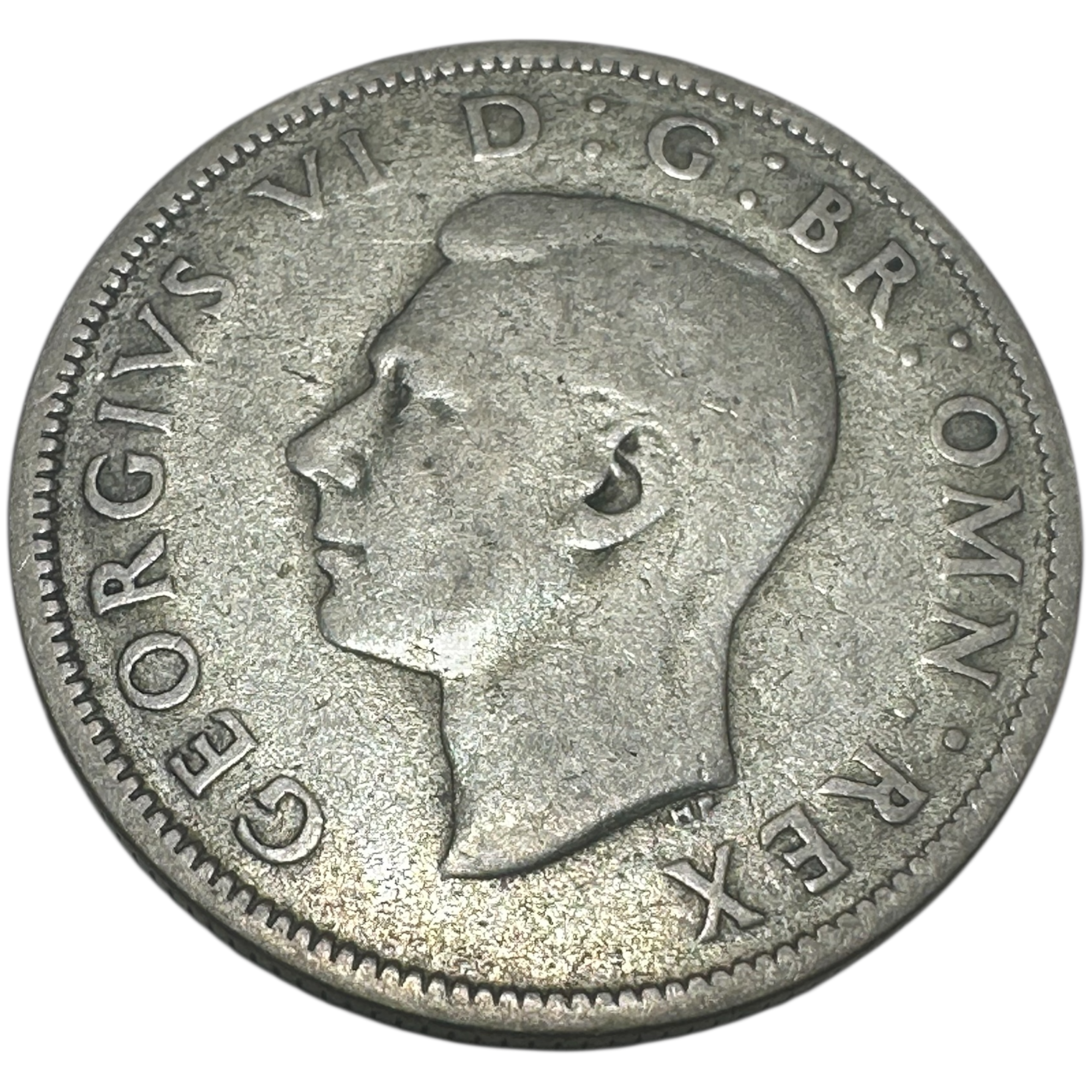 1943 King George VI Silver Florin (Two Shillings) Coin Rose Thistle Shamrock Reverse London Mint