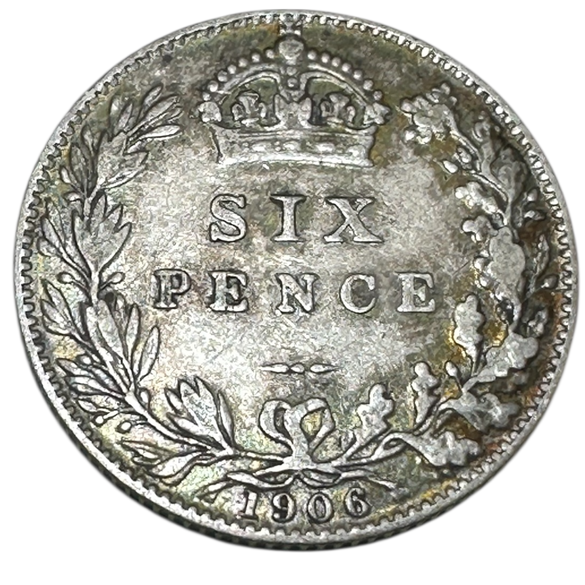 1906 King Edward VII Silver Sixpence Coin (6d) Wreath Reverse London Mint Very Fine