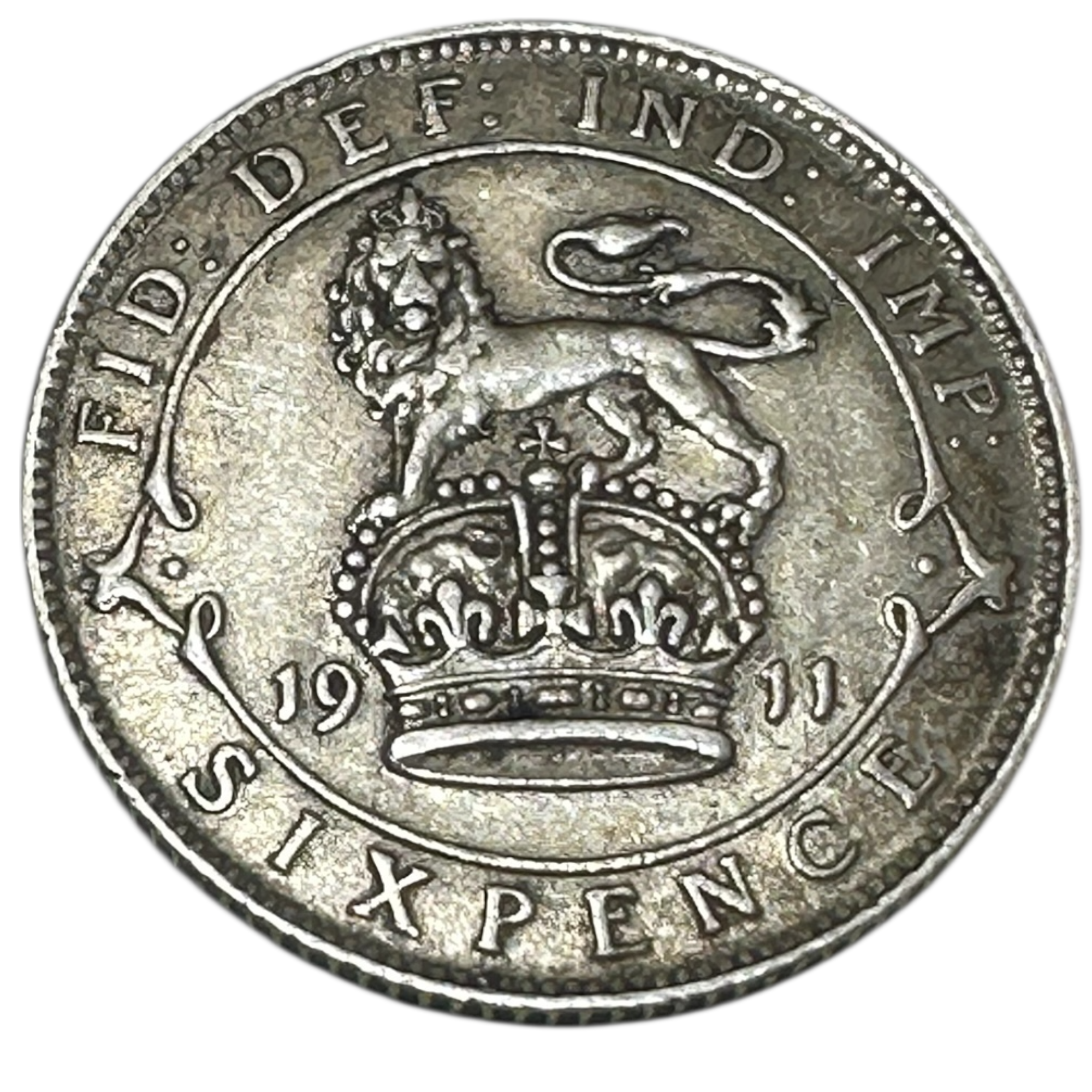 1911 King George V Silver Sixpence Coin (6d) Lion on Crown Reverse London Mint