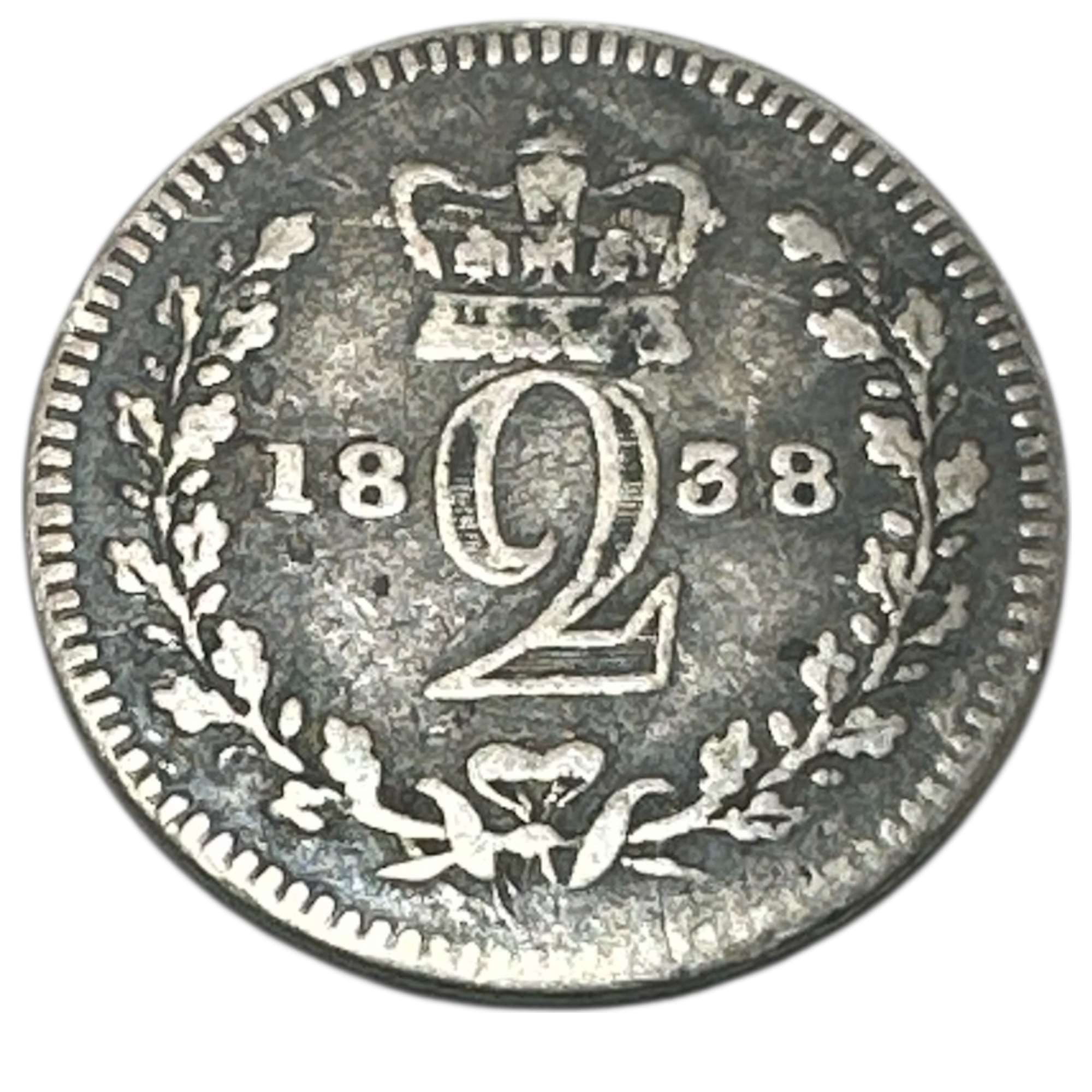 1838 Queen Victoria Silver Maundy Twopence Coin (2d) Young Head Maundy Issue London Mint