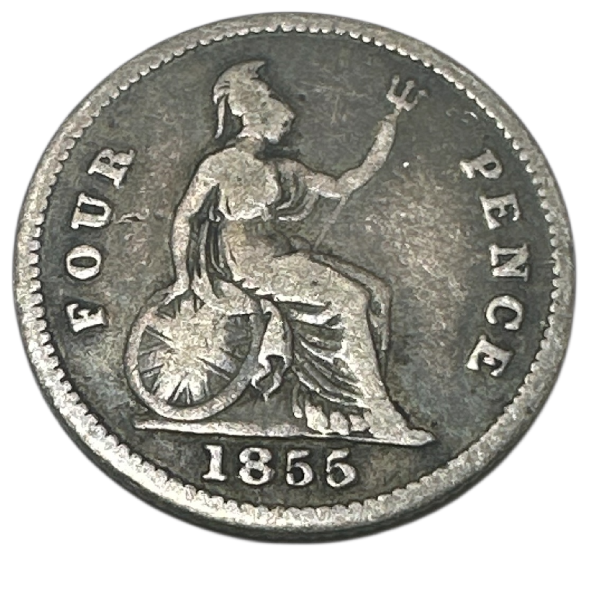 1855 Queen Victoria Silver Groat (Fourpence) Coin Young Head Britannia Reverse London Mint