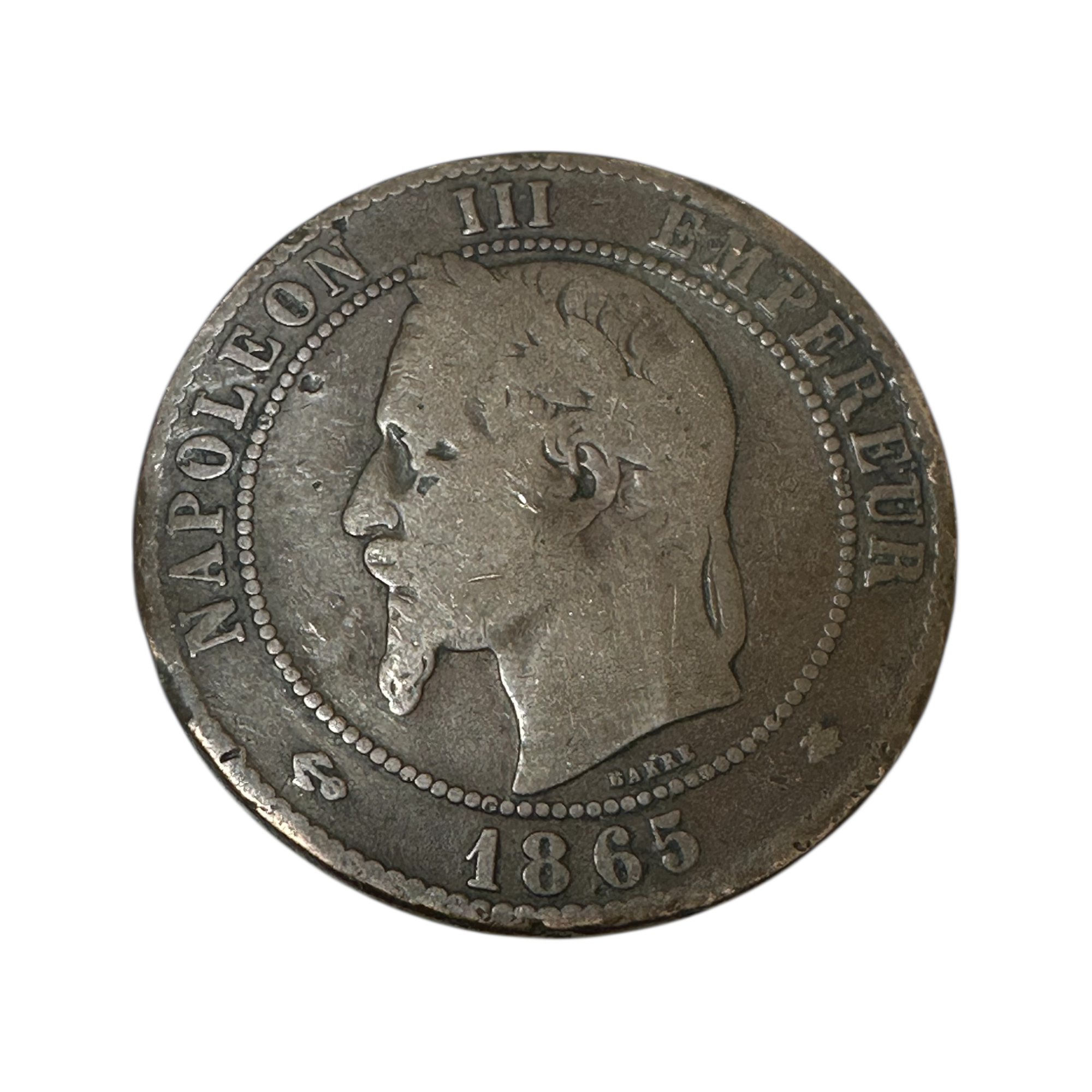 1865-A France 10 Centimes Napoleon III Fine Coin Paris Mint