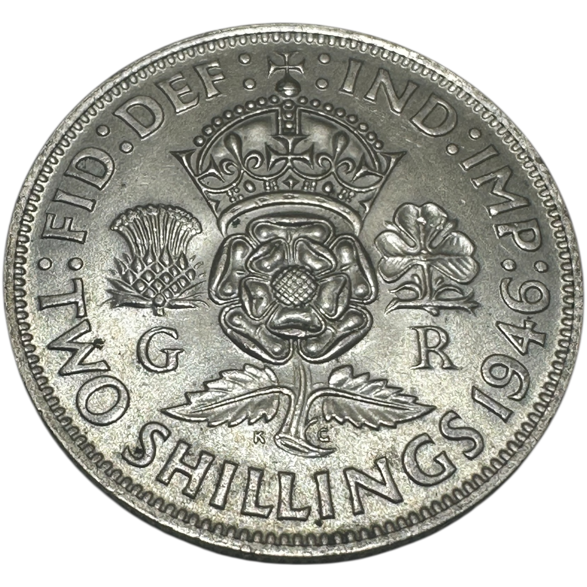 1946 King George VI Silver Florin (Two Shillings) Coin Rose Thistle Shamrock Reverse London Mint