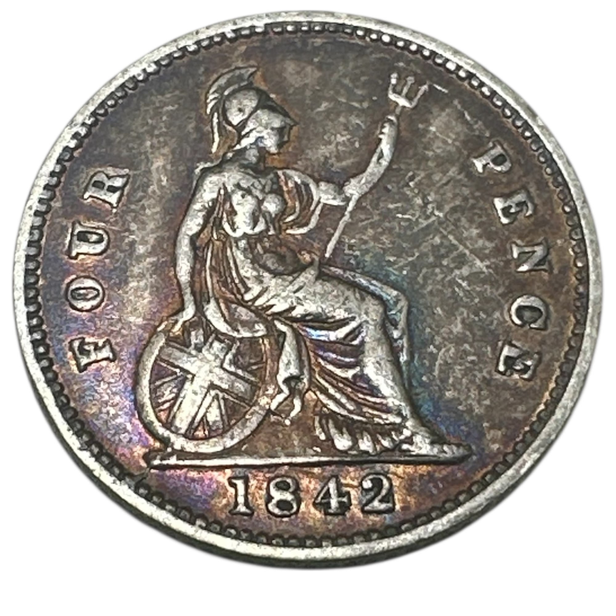 1842 Queen Victoria Silver Groat (Fourpence) Coin Young Head Britannia Reverse London Mint