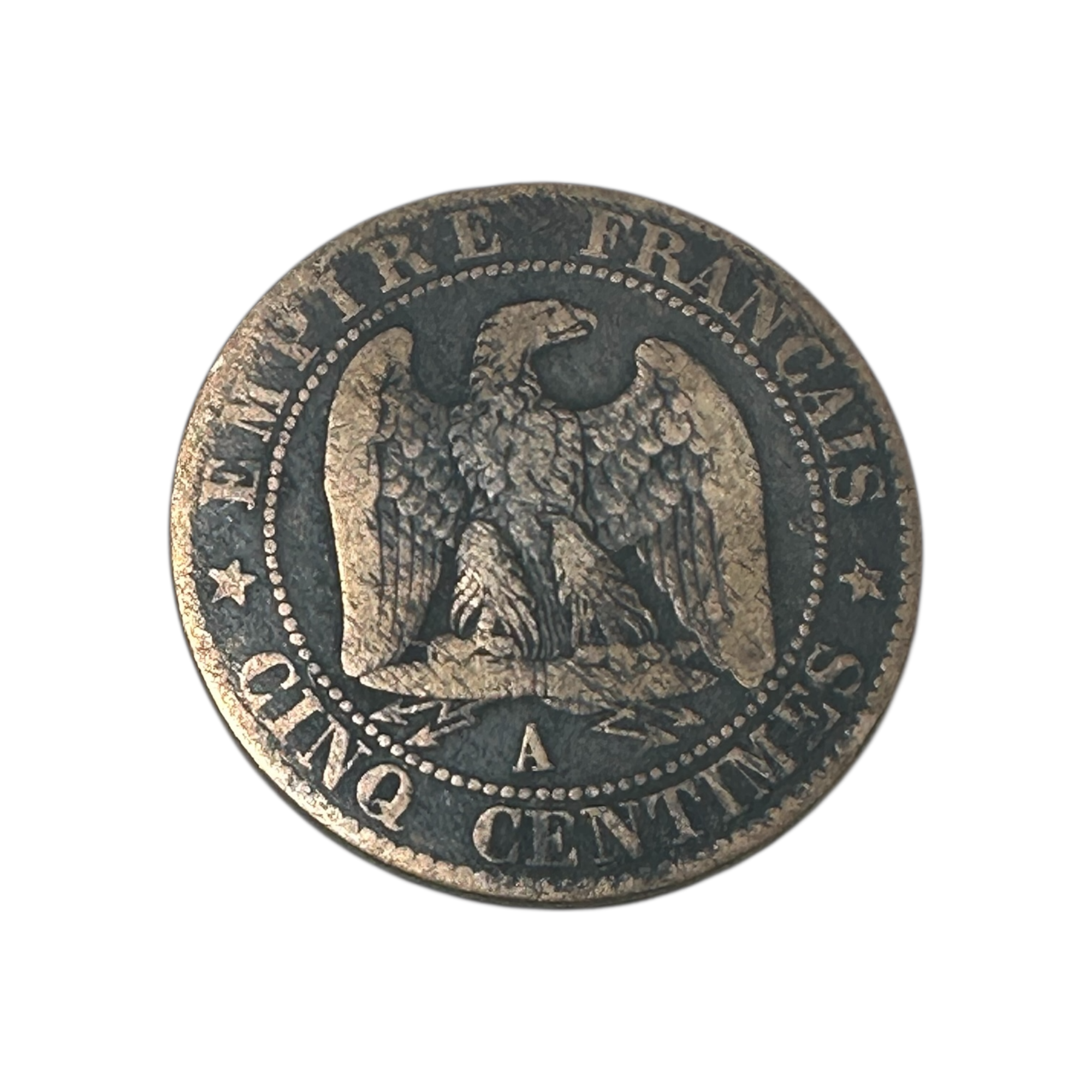1855 A France 5 Centimes Coin Napoleon III French Empire