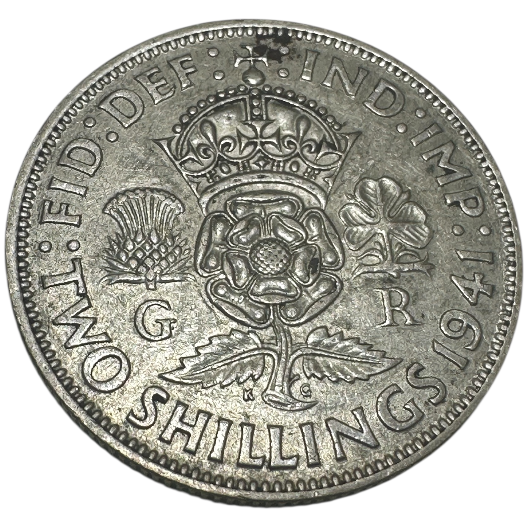 1941 King George VI Silver Florin (Two Shillings) Coin Rose Thistle Shamrock Reverse London Mint