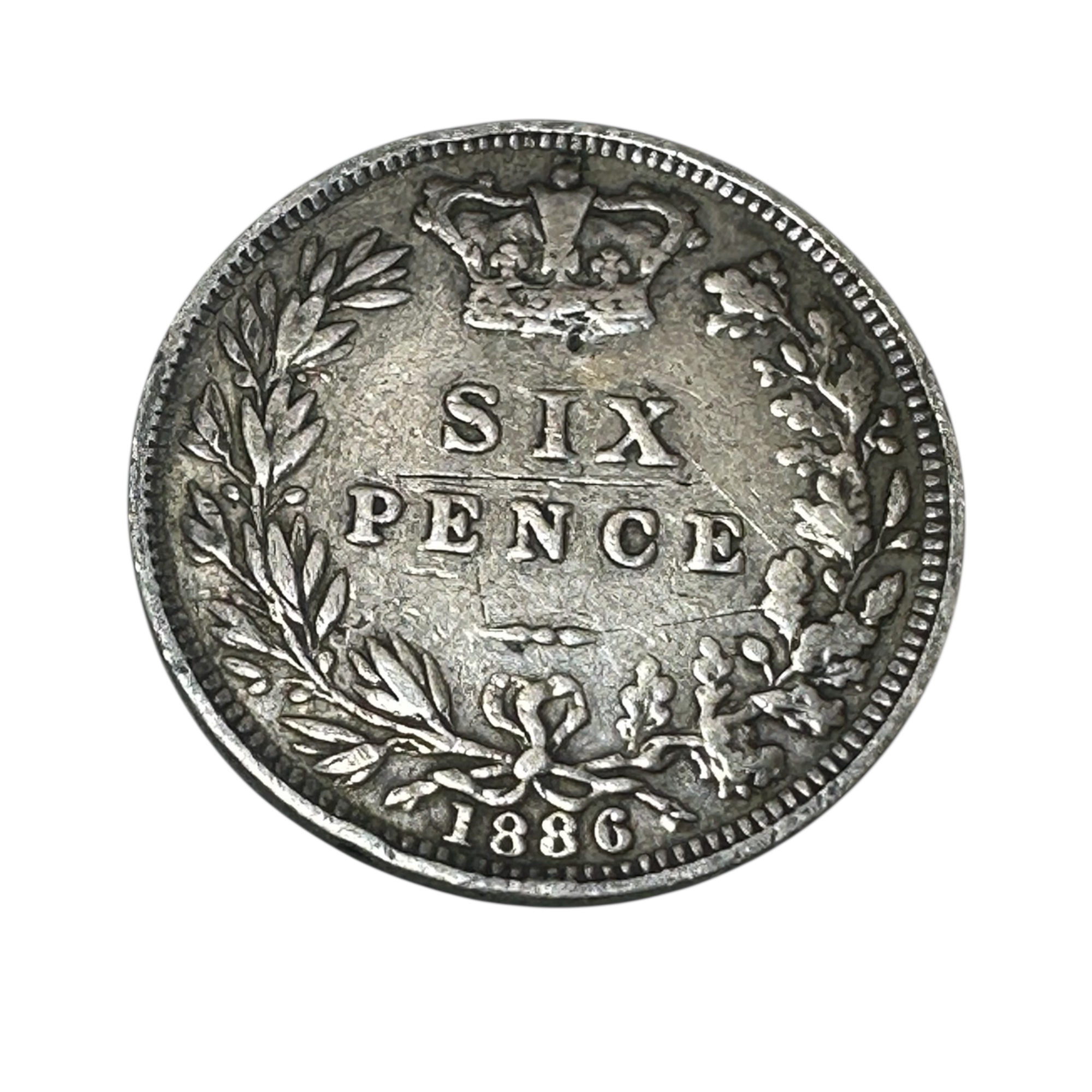 1886 Queen Victoria Silver Sixpence Coin (6d) Young Head Wreath Reverse London Mint