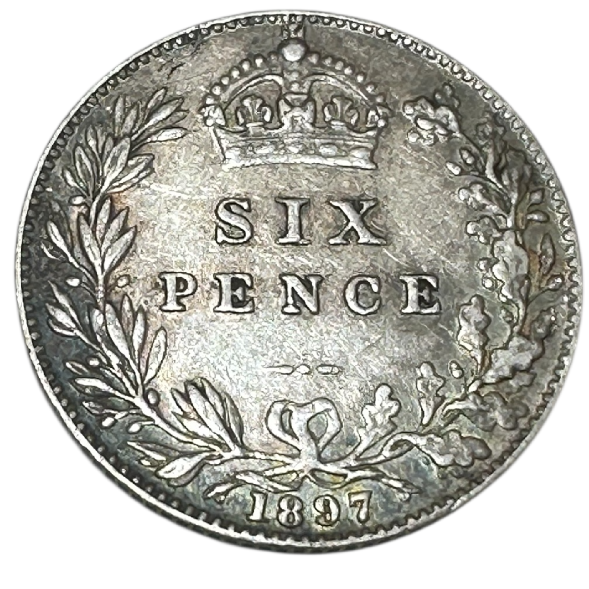 1897 Queen Victoria Silver Sixpence Coin (6d) Veiled Head Wreath Reverse London Mint Very Fine