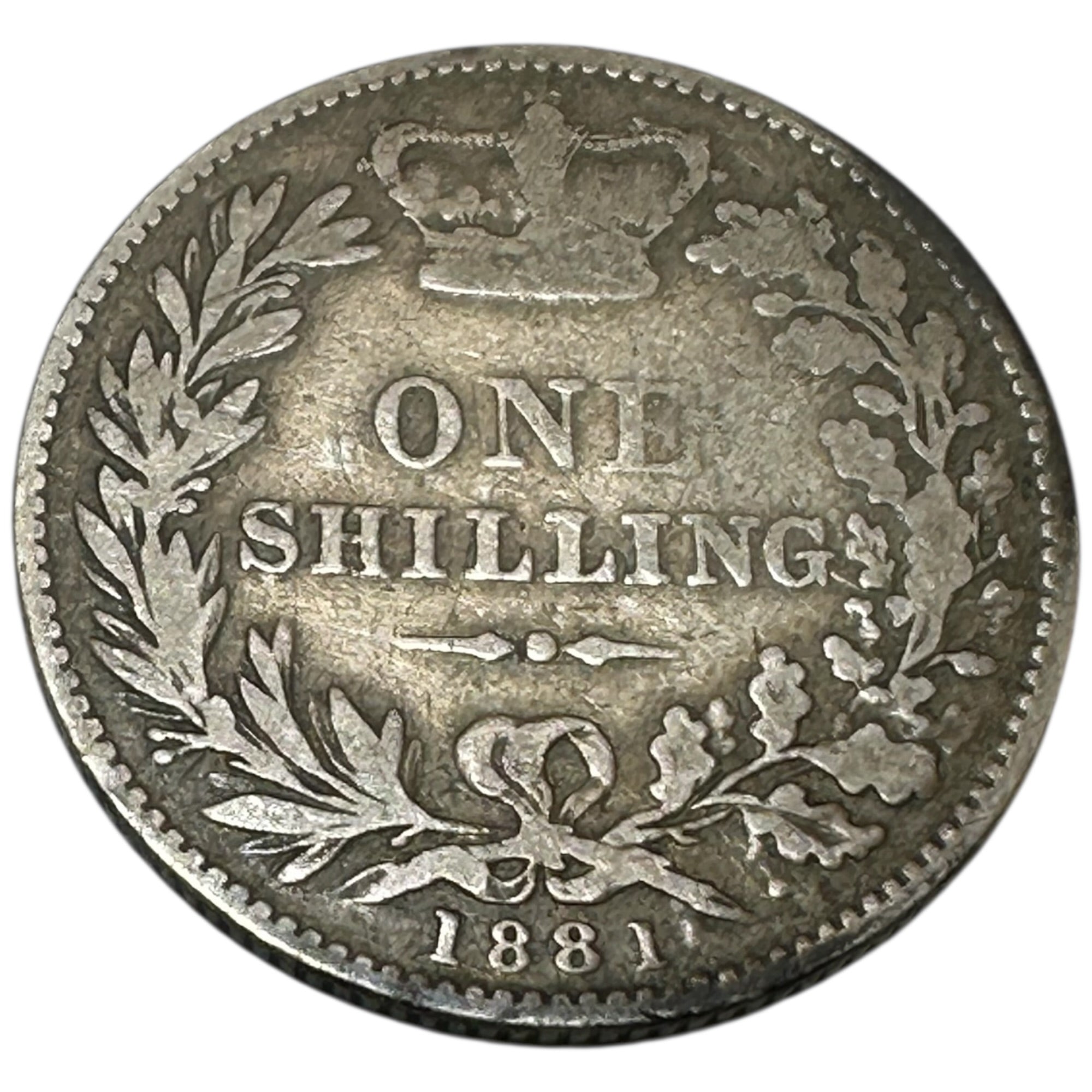 1881 Queen Victoria Sterling Silver Shilling (1/-) Young Head Wreath Reverse