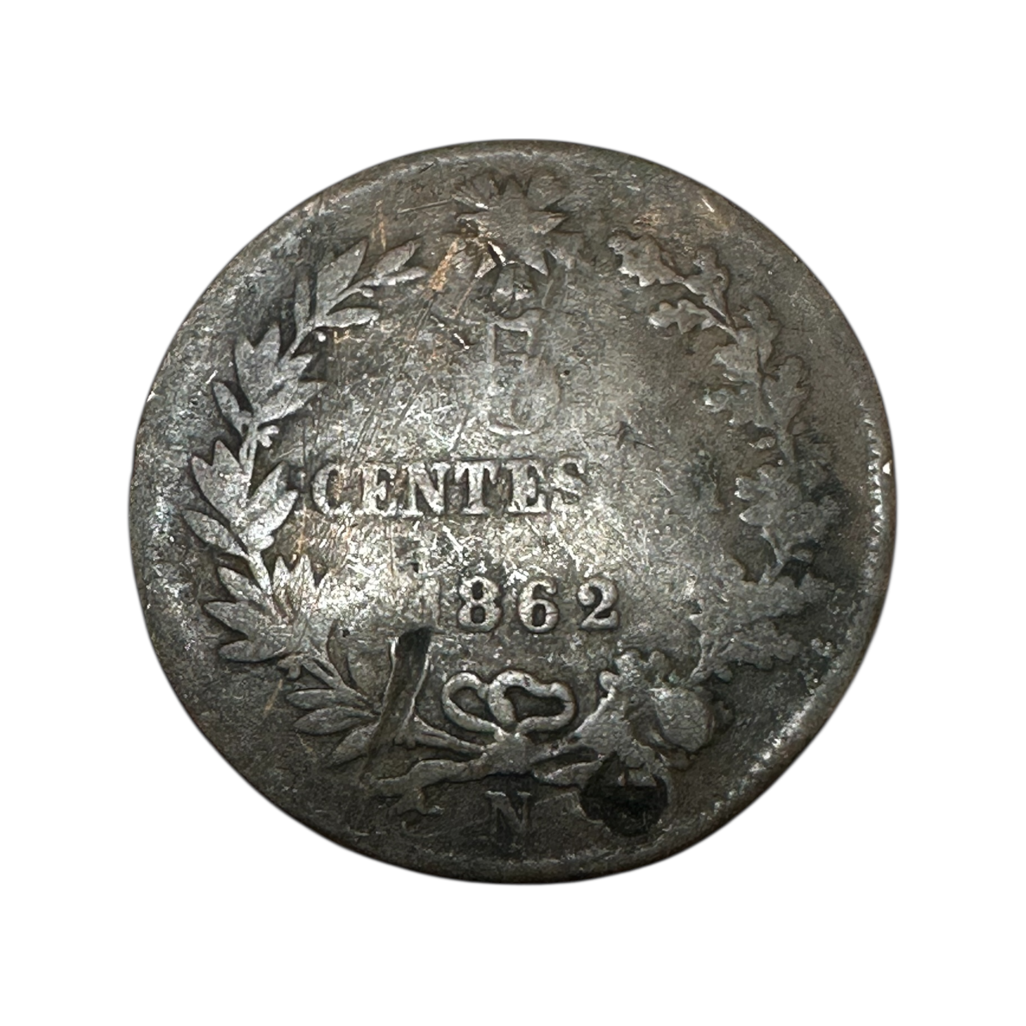 1862 N France 1 Centime Napoleon III Bronze Coin Montpellier Mint Fine